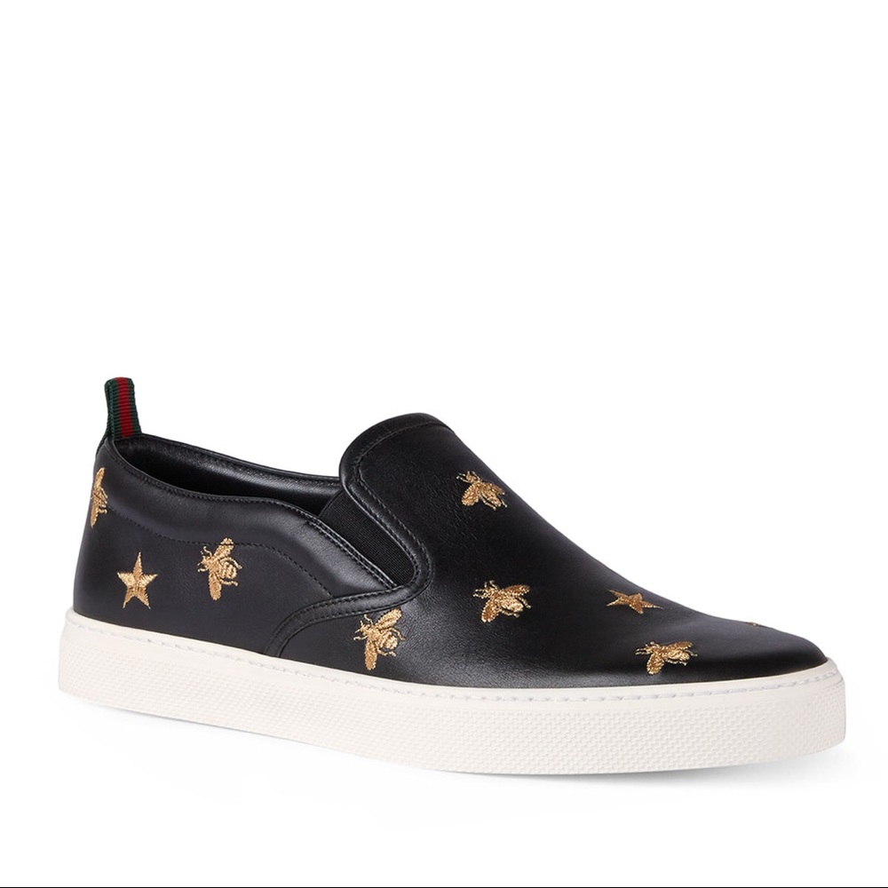 Gucci Dublin Bee Embroidered Leather Slip-On